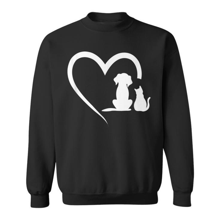 Dog Puppy And Baby Cat Heart - Animal Dog & Cat Heart  Sweatshirt