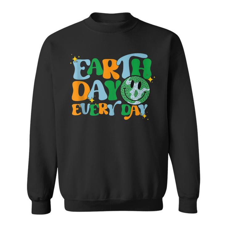 Earth Day Every Day Groovy Face Retro Planet Anniversary  Sweatshirt