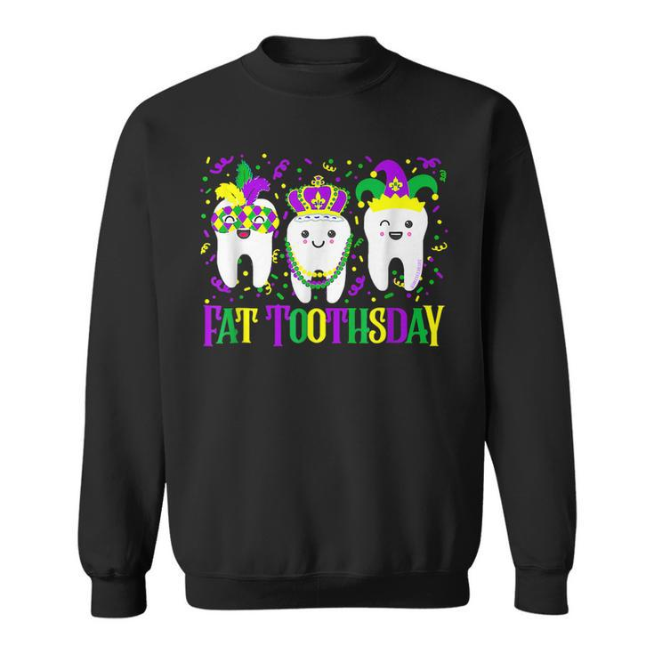 Fat Toothsday Mardi Gras Mask Beads Carnival Funny Dentist Sweatshirt