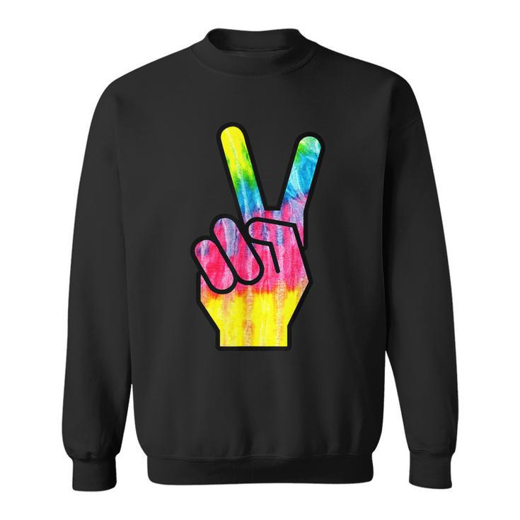 Finger Peace Sign Tie Dye 60S 70S Funny Hippie Costume  Sweatshirt