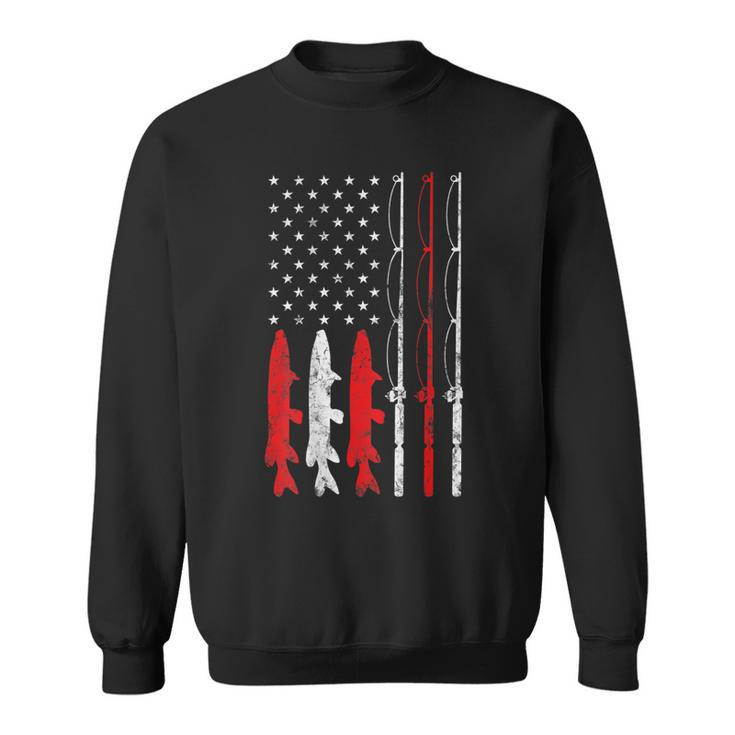 Fishing Rod American Flag Vintage Fishing Gift For Fisherman V2 Sweatshirt
