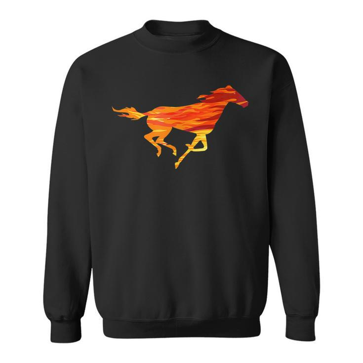 Flammen-Pferd Grafik Sweatshirt in Schwarz, Feuriges Design für Reiter