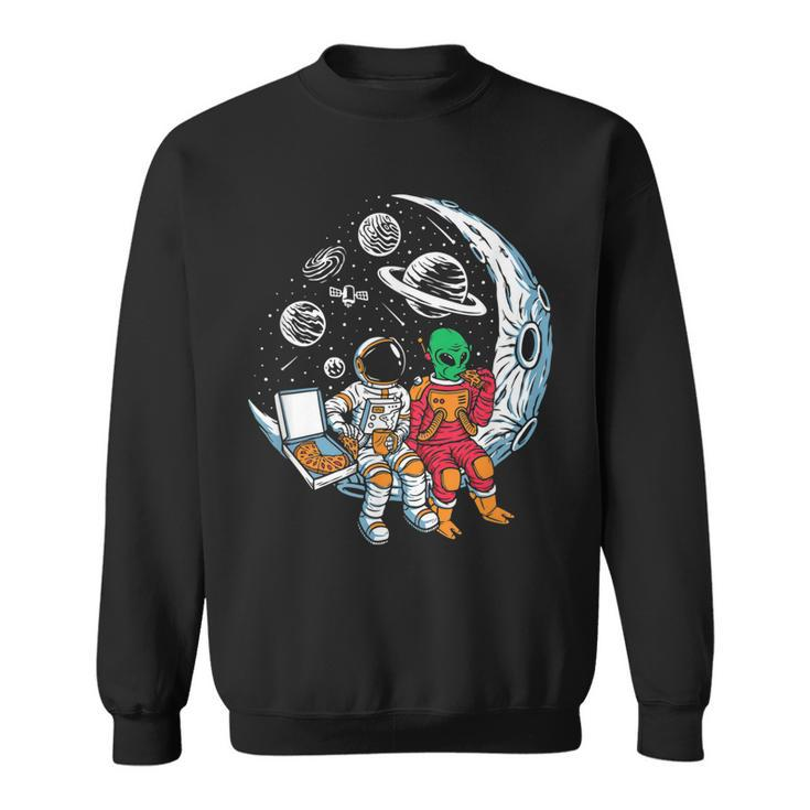 Funny Astronaut And Alien Love Eating Pizza Exploring Space  Sweatshirt