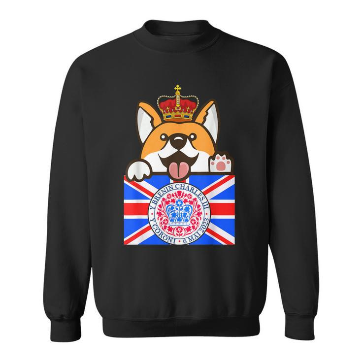 Funny British Flag King Charles Coronation Union Jack Corgi  Sweatshirt