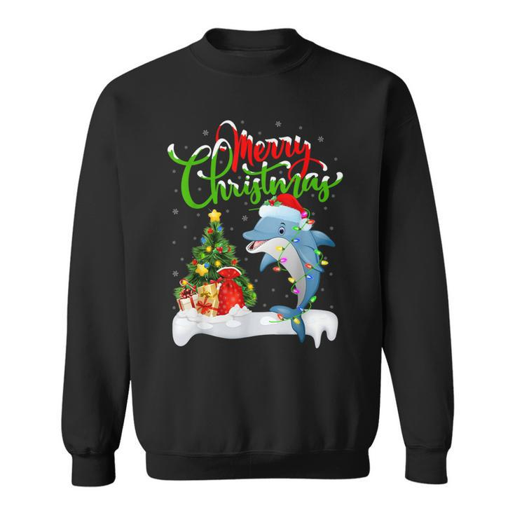 Funny Dolphin Fish Lover Xmas Lighting Dolphin Christmas  Men Women Sweatshirt Graphic Print Unisex
