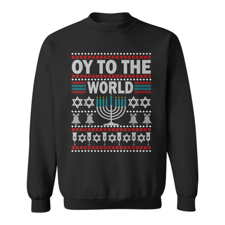 Funny Hanukkah Christmas Ugly Sweater Oy To The World Gifts  Men Women Sweatshirt Graphic Print Unisex