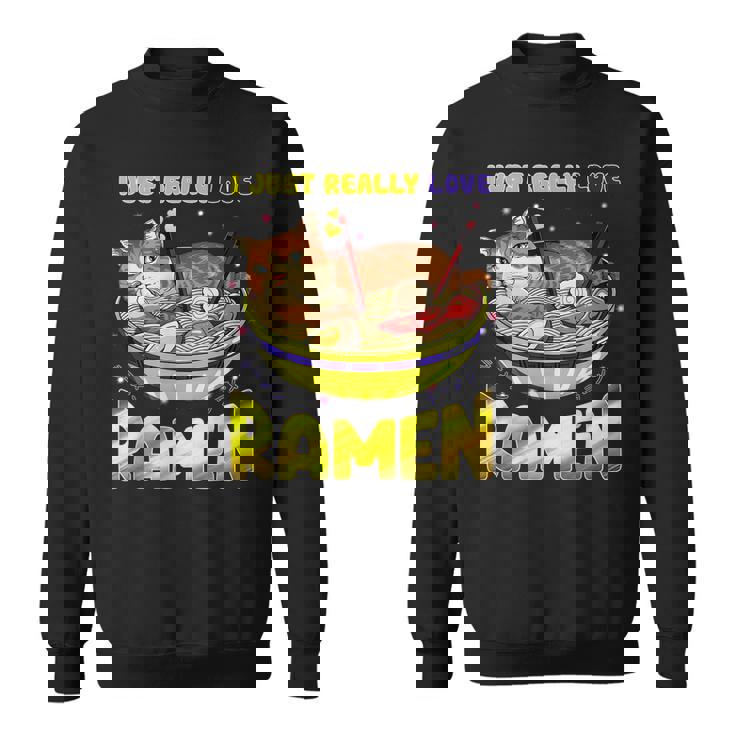 Funny Kawaii Anime Cats Love Ramen Japanese Noodles Men Women Sweatshirt Graphic Print Unisex