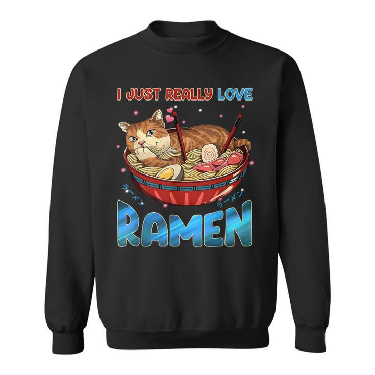 Funny Kawaii Anime Cats Love Ramen Japanese Noodles  V2 Men Women Sweatshirt Graphic Print Unisex