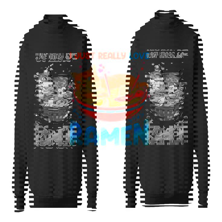 Funny Kawaii Anime Cats Love Ramen Japanese Noodles V2 Men Women Sweatshirt Graphic Print Unisex