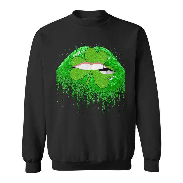 Funny Leopard Green Sexy Lips Shamrocks St Patricks Day  Sweatshirt