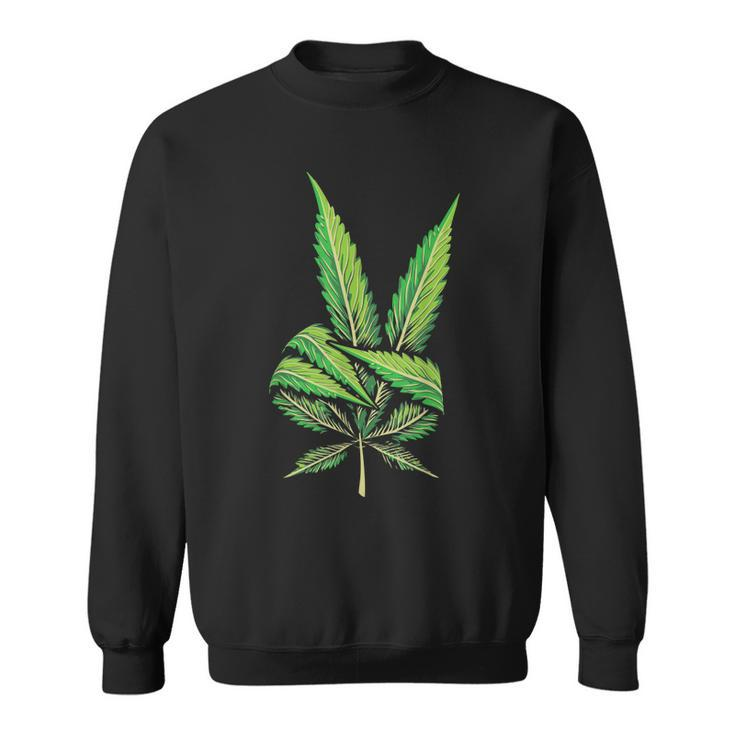 Funny Peace Hand Weed Gift Cool Marijuana Leaf Peace Sign  Sweatshirt