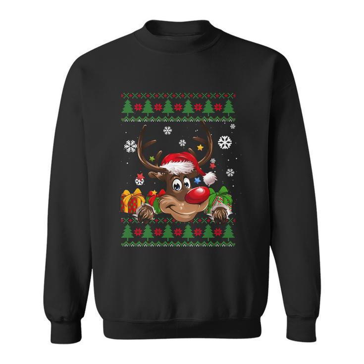 Funny Reindeer Lovers Santa Hat Ugly Christmas Sweater Cool Gift Sweatshirt