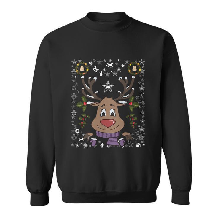 Funny Reindeer Xmas Deer Snowflakes Family Ugly Christmas Gift Sweatshirt