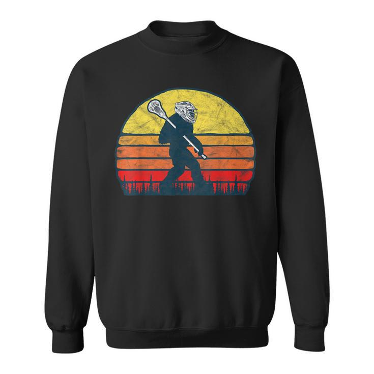 Funny Sasquatch Lax Bigfoot Lacrosse Vintage 80S Sunset  Sweatshirt