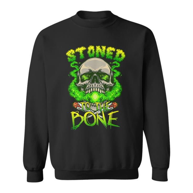 Funny Skull Smoking Weed Stoned To The Bone Halloween  Men Women Sweatshirt Graphic Print Unisex