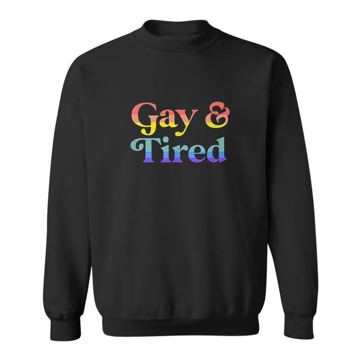 Gay And Tired LGBTQIA Retro Aesthetic Lesbian Pride Flag Men Women Sweatshirt Graphic Print Unisex