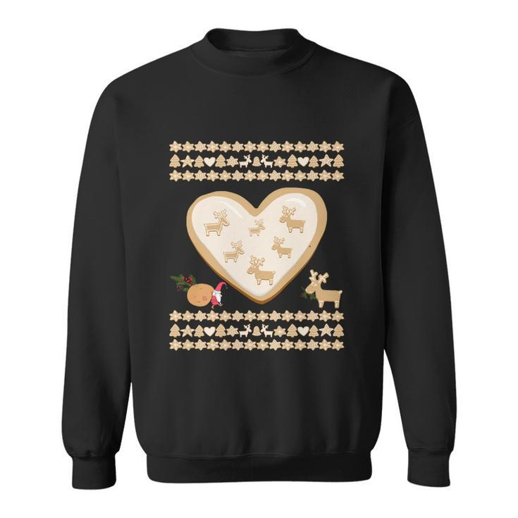 Gingerbread Heart Deer Cookies And Gnome Funny Ugly Christmas Gift Sweatshirt
