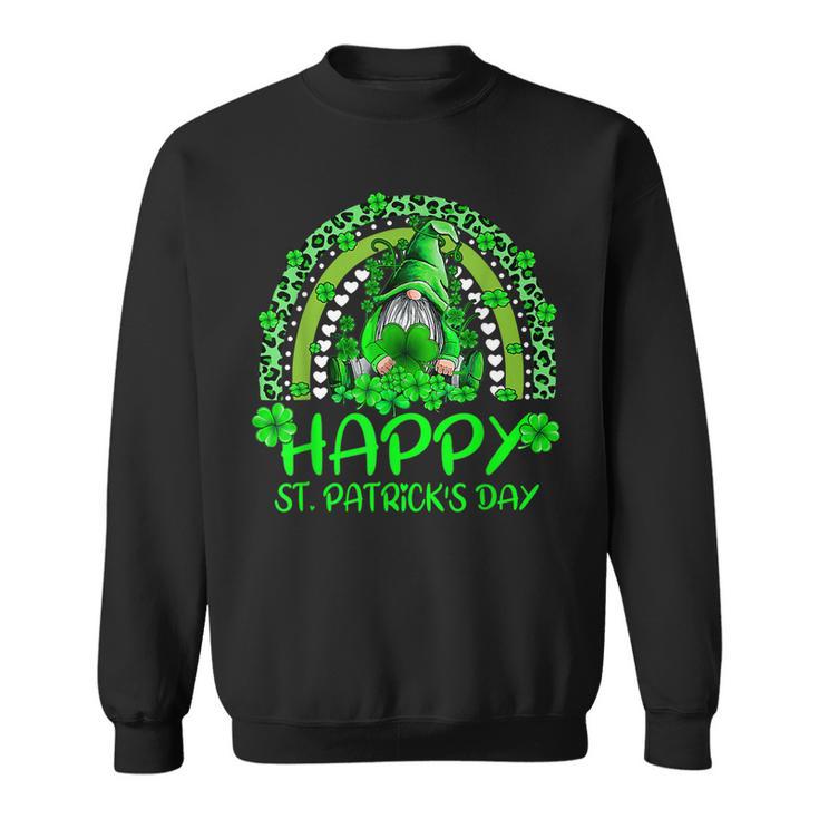 Gnome Holding Lucky Shamrock Rainbow Leopard St Patricks Day  Sweatshirt