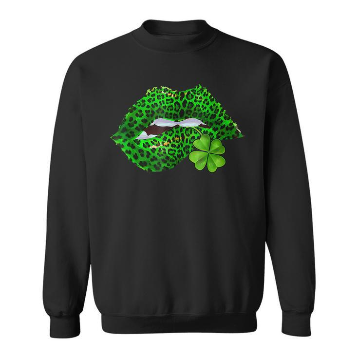 Green Lips Sexy Irish Leopard Shamrock St Patricks Day  V3 Sweatshirt