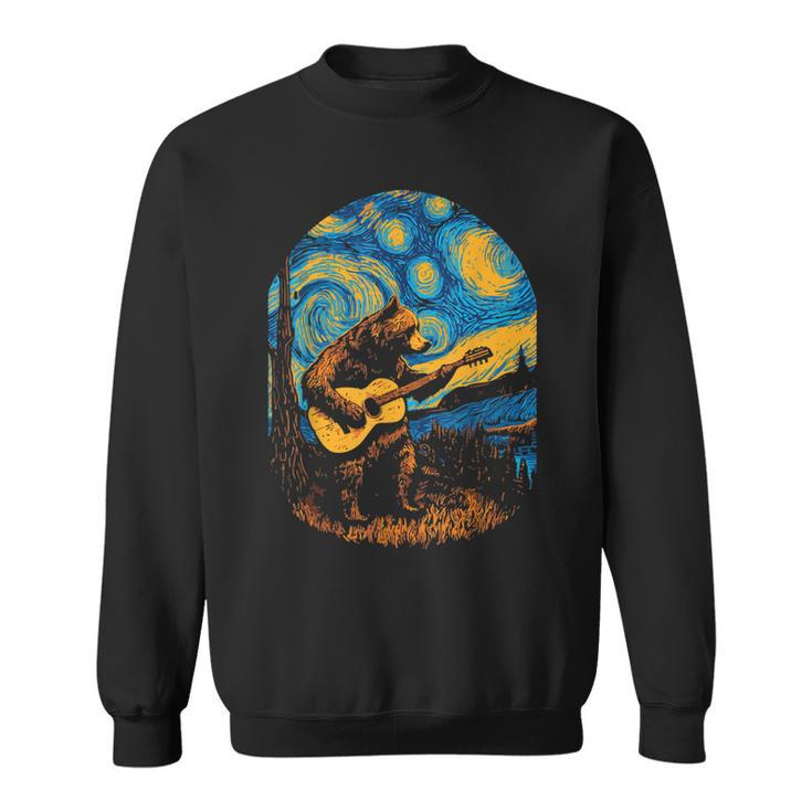 Grizzly Bear Blues Guitar-Player Starry-Night Music  Sweatshirt