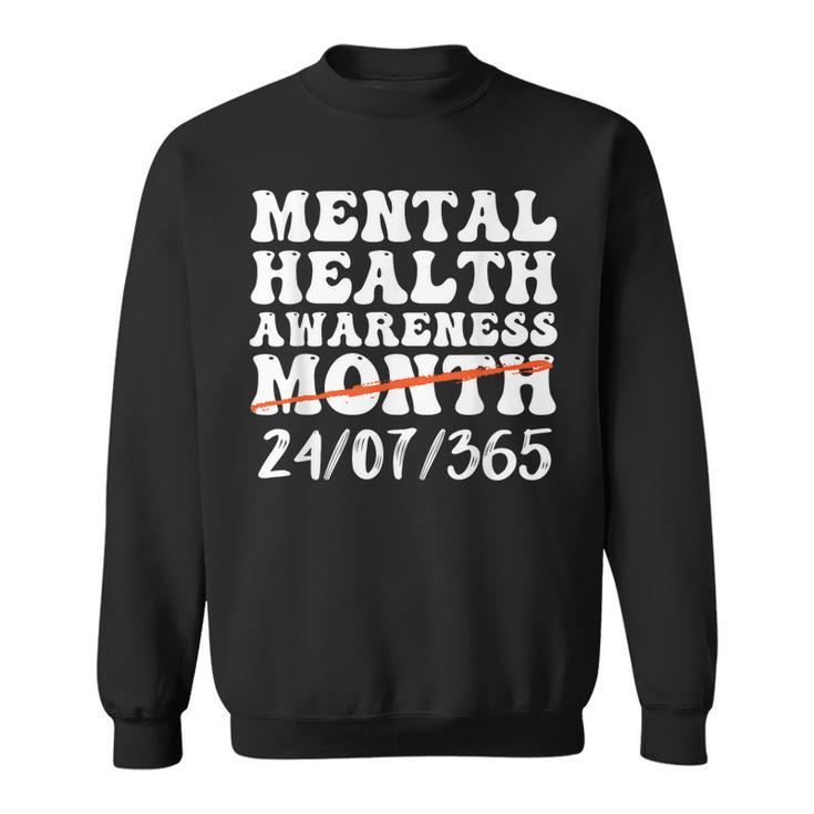 Groovy In May We Wear Green Mental Health Awareness Design  Sweatshirt