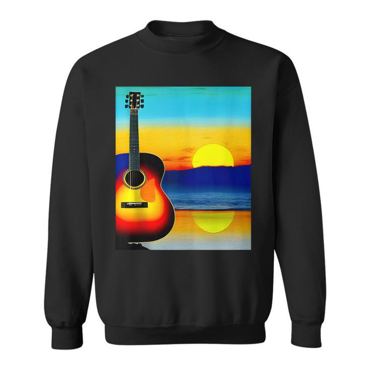Guitar With Sunset Artistic Design For Guitarists & Musician  Sweatshirt