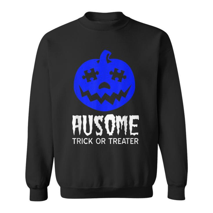 Halloween Autism Awareness Trick Or Treat Blue Pumpkin Men Women Sweatshirt Graphic Print Unisex
