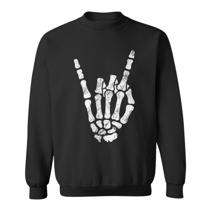 Halloween Rock Hand Sign Skeleton Rock N Roll Symbol Rock On  Sweatshirt