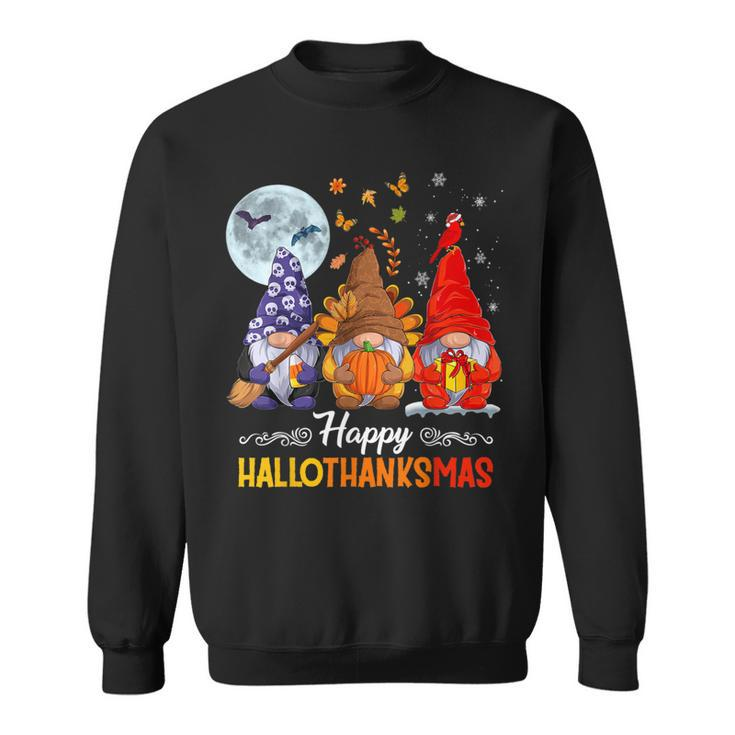 Halloween Thanksgiving Christmas Happy Hallothanksmas Gnomes  V55 Men Women Sweatshirt Graphic Print Unisex
