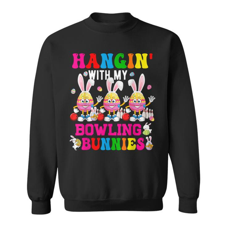 Hangin With My Bowling Bunnies Three Cute Bunny Eggs Player  Sweatshirt