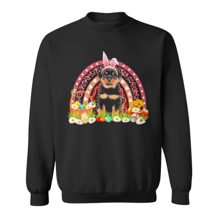 Happy Easter Bunny Pink Dog Rottweiler Rainbow Sweatshirt