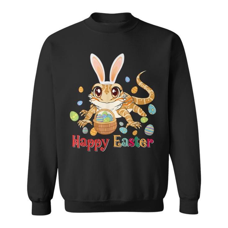 Happy Easter Cute Bunny Bearded Dragon Easter Eggs Basket  Sweatshirt