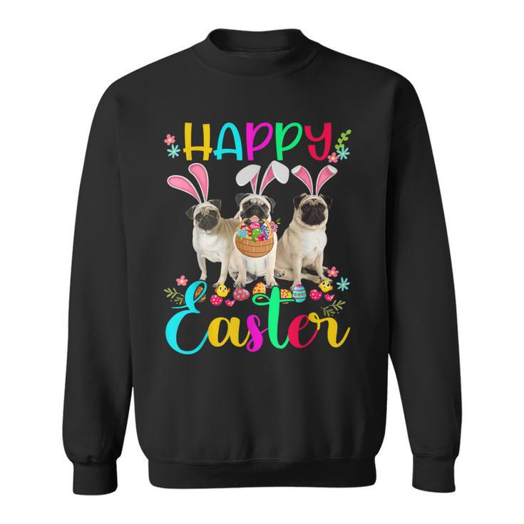 Happy Easter Three Pug Wearing Bunny Ear Pug Lover  Sweatshirt