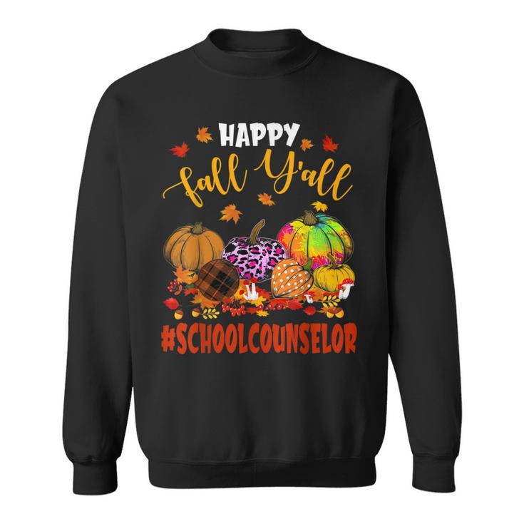 Happy Fall Yall School Counselor Pumpkin Plaid Leopard Men Women Sweatshirt Graphic Print Unisex