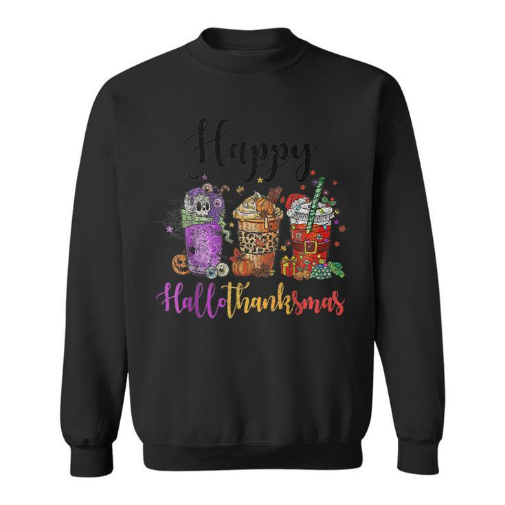 Happy Hallothanksmas Coffee Latte Halloween Thanksgiving  V15 Men Women Sweatshirt Graphic Print Unisex