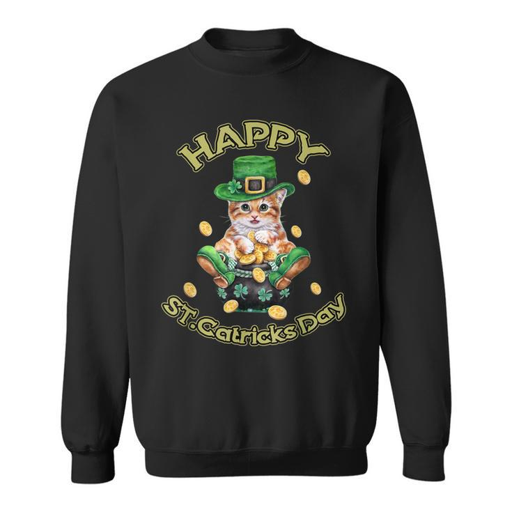 Happy St Catricks Patricks Day  Cat Lover Shamrock  Sweatshirt