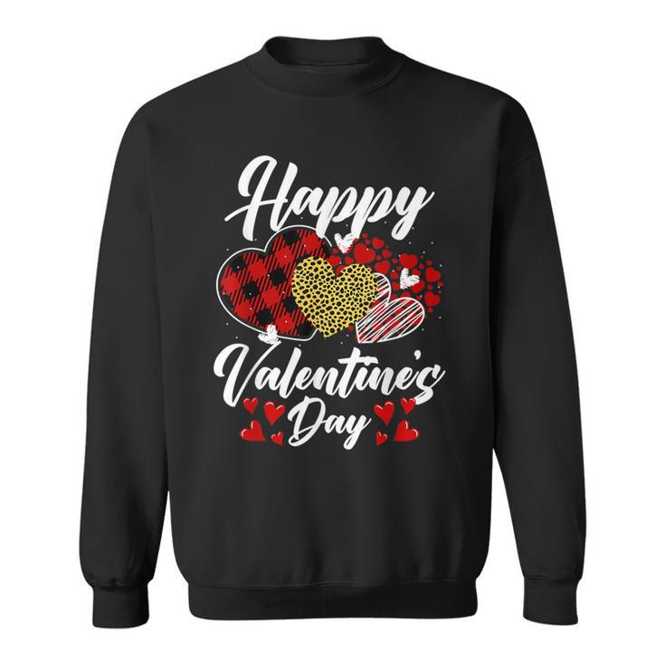 Happy Valentines Day Hearts With Leopard Plaid Valentine  Sweatshirt