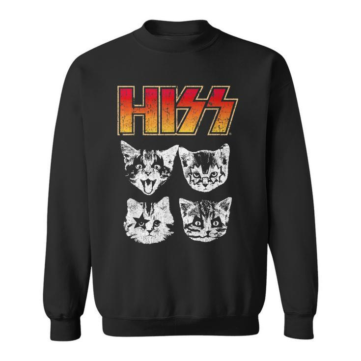 Hiss Cat Funny Cats Kittens Rock Music Cat Lover Hiss Sweatshirt