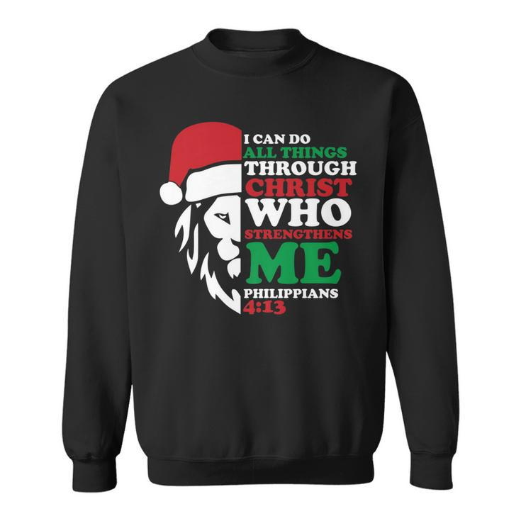 I Can Do All Things Through Christ Christmas Pajama Lion   Sweatshirt