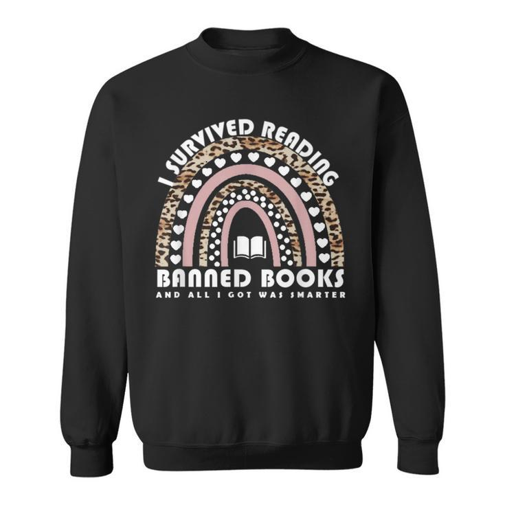 I Survived Reading Banned Books Leopard Librarian Bookworm  Sweatshirt