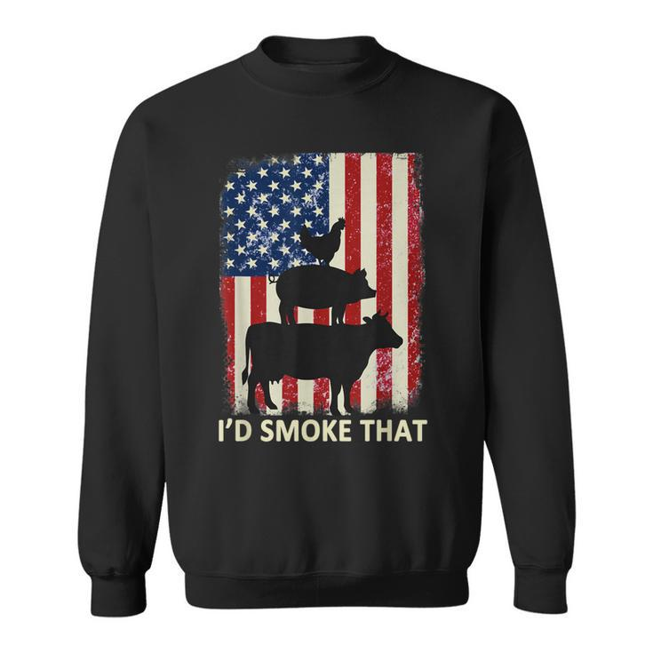 Id Smoke That American Flag Funny Bbq Barbecue Grilling  Men Women Sweatshirt Graphic Print Unisex