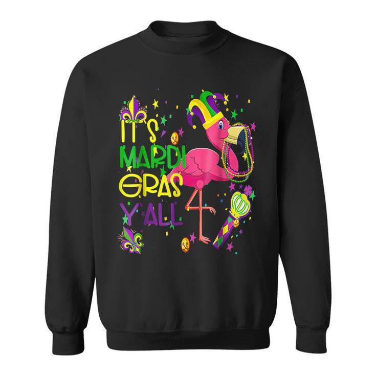 Its Mardi Gras Yall Flamingo Jester Hat Mardi Beads  Sweatshirt