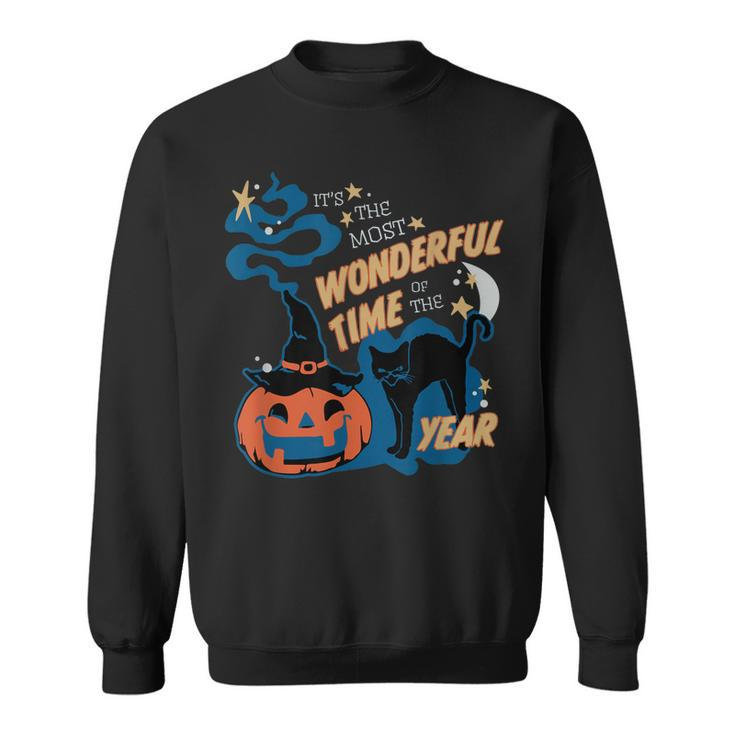 Its The Most Wonderful Time Of The Year Black Cat Halloween Men Women Sweatshirt Graphic Print Unisex