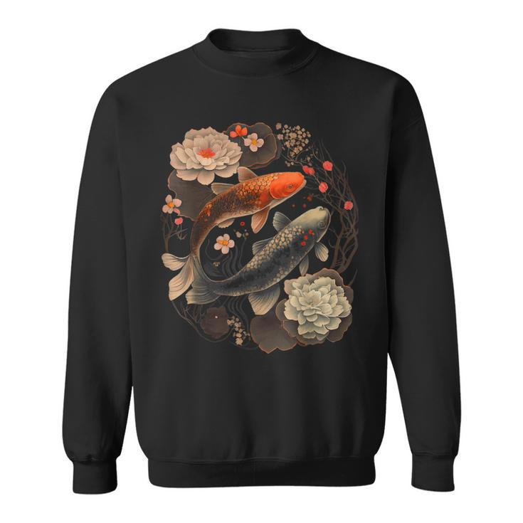 Japanese Fish Koi Carp Vintage Graphic Cherry Blossom  Sweatshirt