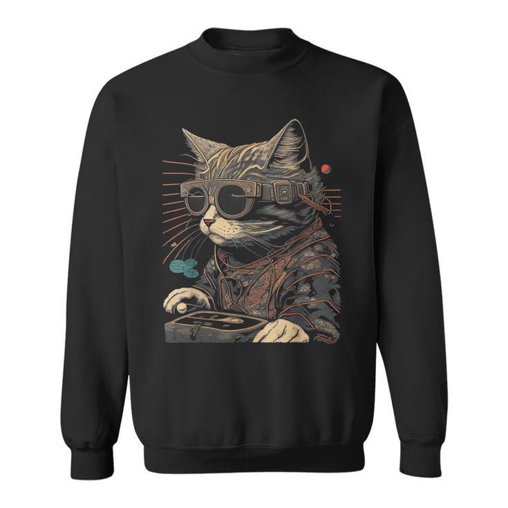 Japanese Woodblock Print Cyberpunk Cat Wearing Vr Glasses Long 