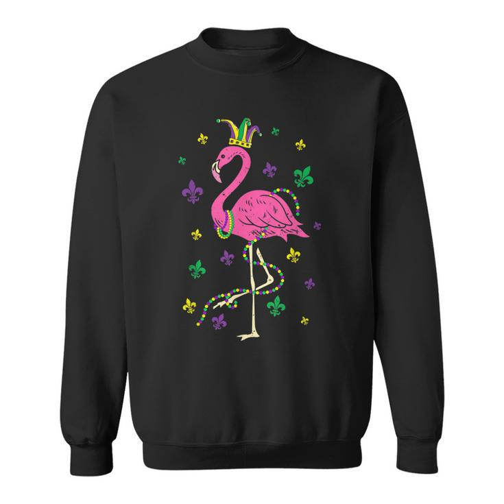 Jester Pink Flamingo Bird Animal Cute Mardi Gras Carnival  V5 Sweatshirt