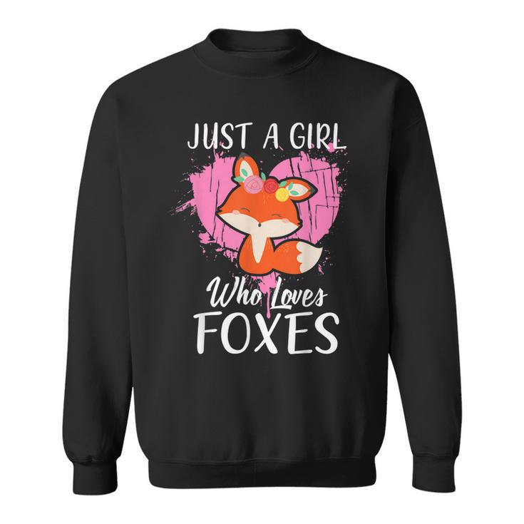 Just A Girl Who Loves Foxes T  Pink Cute Heart And Fox Sweatshirt