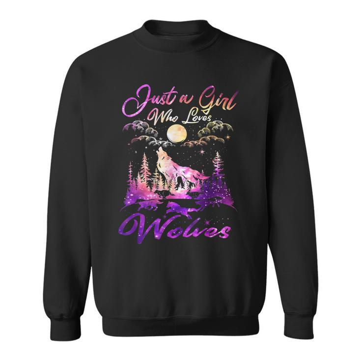 Just A Girl Who Loves Wolves Watercolor Cute Wolf Lover Gift  Sweatshirt