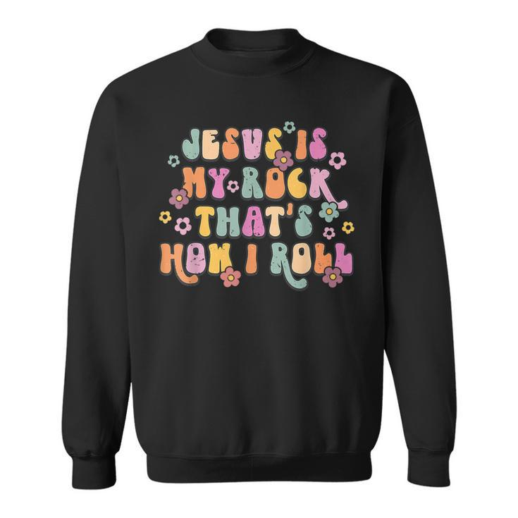 Leopard Jesus Is My Rock And That Is How I Roll Retro Groovy  Sweatshirt