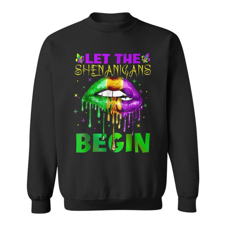Let The Shenanigans Begin Mardi Gras Sexy Lips  Sweatshirt